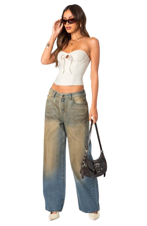 Shop Edikted Muddy Wash Wide Leg Jeans In Blue-washed