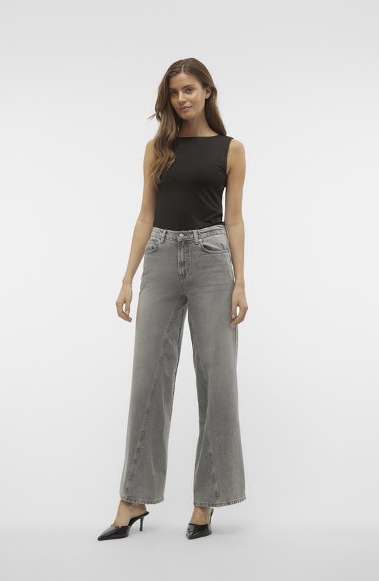 Shop Vero Moda Rail Wide Leg Jeans In Medium Grey Denim