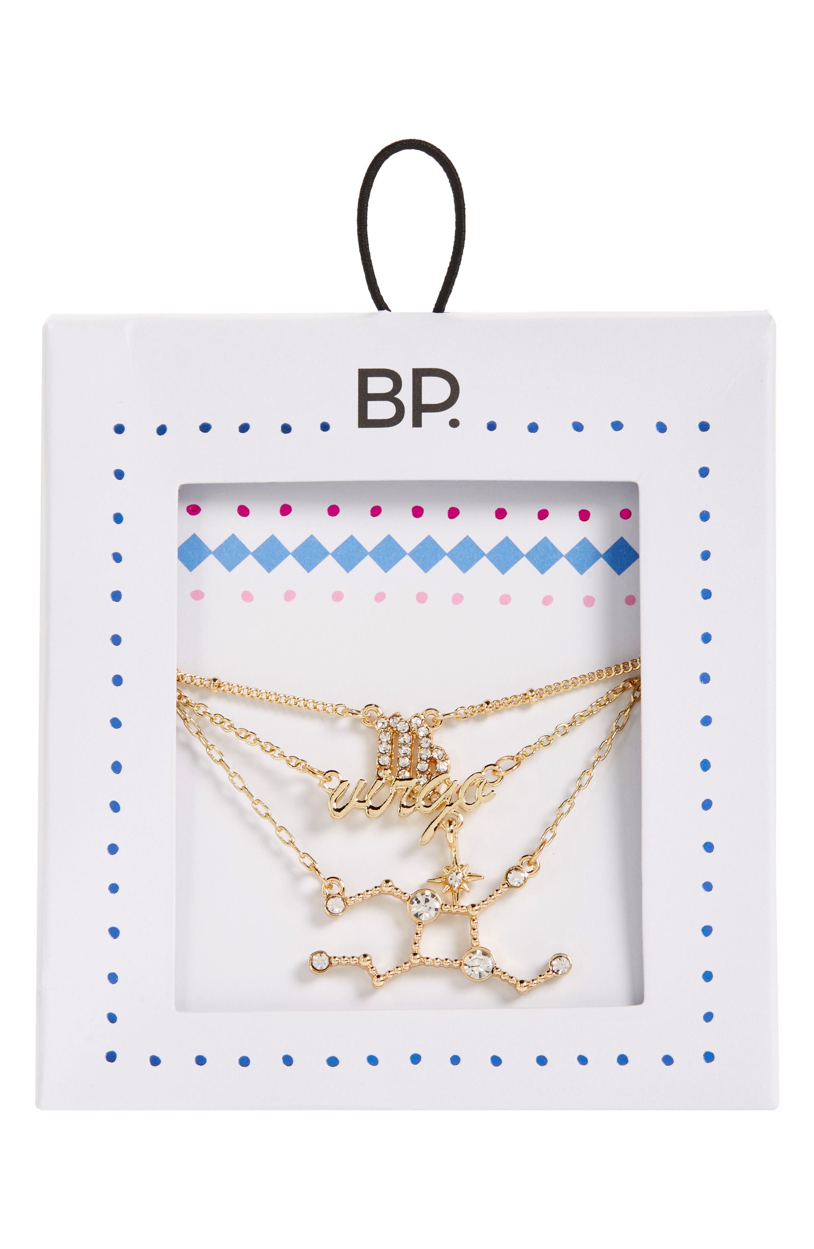 BP. Crystal Zodiac Triple Layer Pendant Necklace in Virgo- Gold