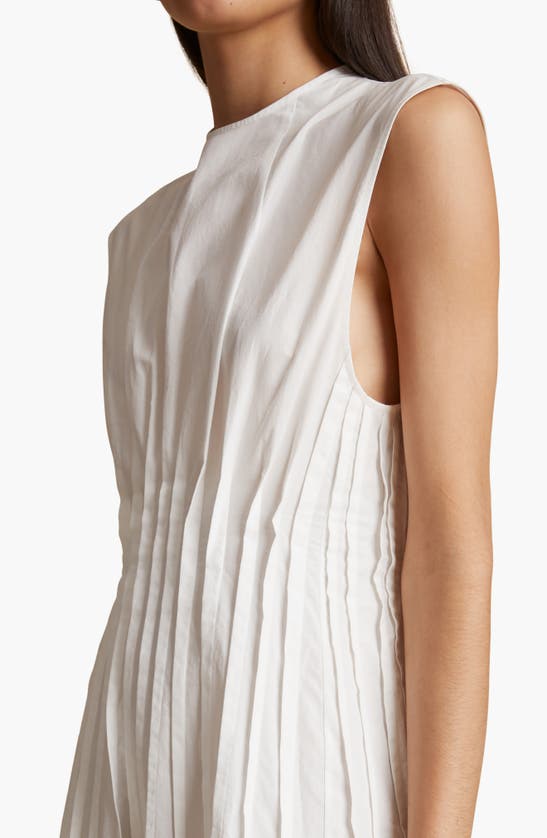 Shop Khaite Wes Pleated Cotton Poplin Dress In White