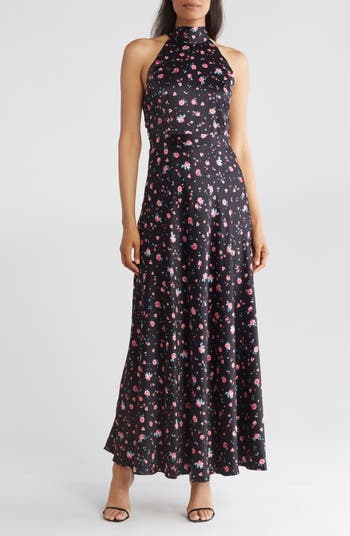 T Tahari Floral Halter Maxi Dress