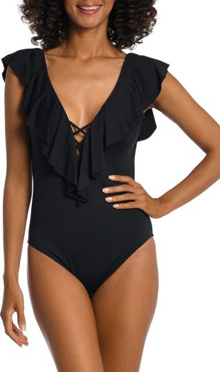 Ruffle plunge swimsuit sales