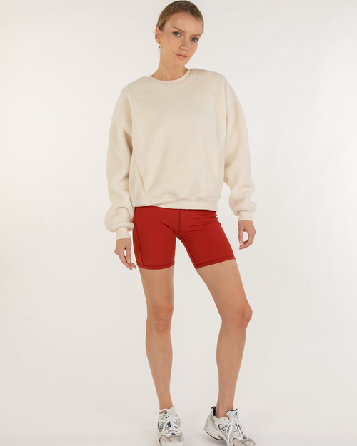 Shop Rebody Active Teddy Micro Fleece Lined Sweatshirt In Bone