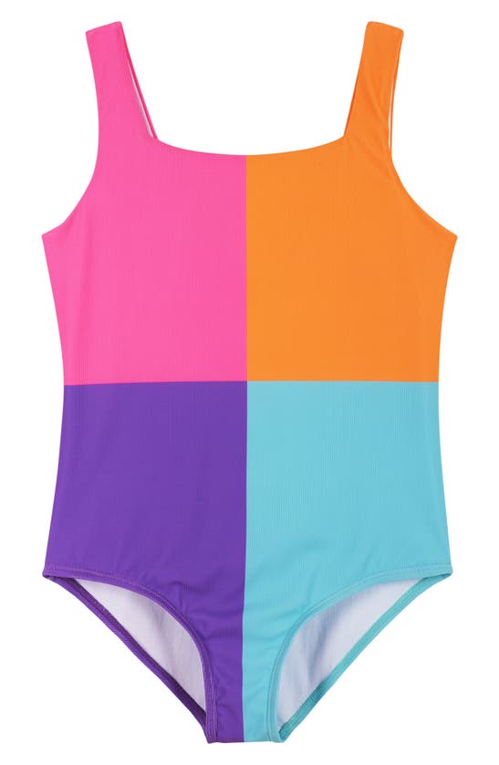 Shop Andy & Evan Kids' Neon Colorblock One-piece Swimsuit In Pink Block