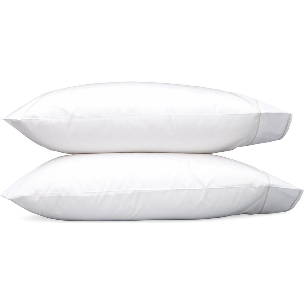 Shop Matouk Set Of 2 Ansonia 500 Thread Count Cotton Percale Pillowcases In White/sterling