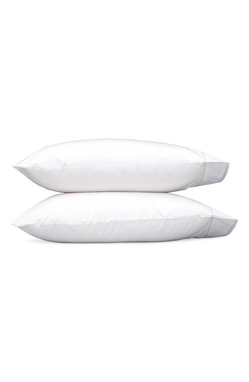 Shop Matouk Set Of 2 Ansonia 500 Thread Count Cotton Percale Pillowcases In White/sterling