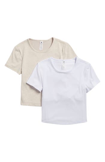 Shop Yogalicious 2-pack Tara Heavenly Rib Crop T-shirts In Heather Nacreous Cloud