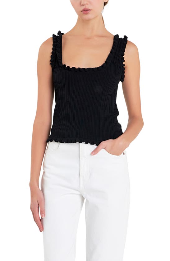 English Factory Ruffle Edge Rib Tank In Black