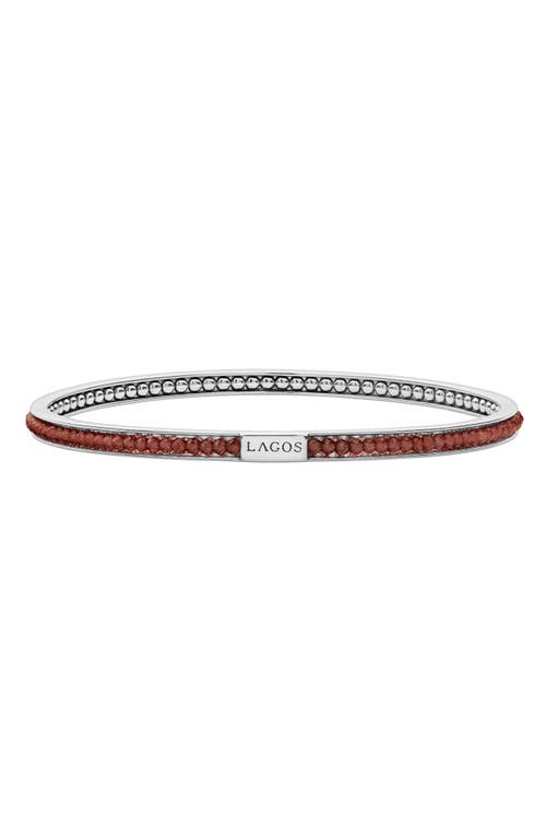 Shop Lagos Caviar Icon Beaded Bangle Bracelet In Silver/garnet