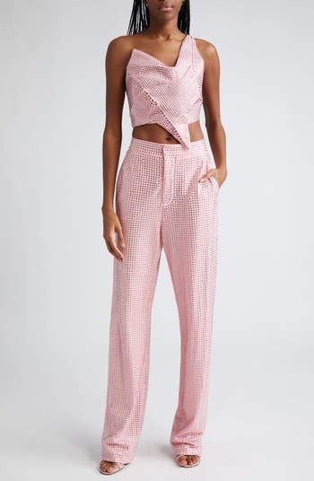 Buy Women's Solid Ponte Pant with Elasticated Waistband and Rhinestone Tape  Detail Online