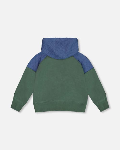 Shop Deux Par Deux Baby Boy's Full Zip Colorblock Hooded Fleece Sweatshirt Forest Green In Dark Forest