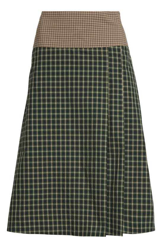 Shop Sc103 Shade Plaid Cotton Midi Skirt In Earth