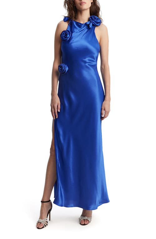 Reese Sleeveless Satin Maxi Dress in Cobalt