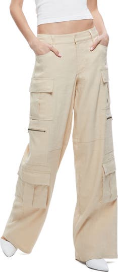 Wide-Leg Cargo Pants in Linen-Blend