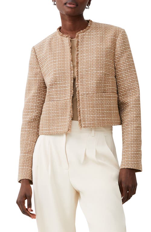 French Connection Effie Fringe Detail Tweed Jacket in Camel Classic Cream 