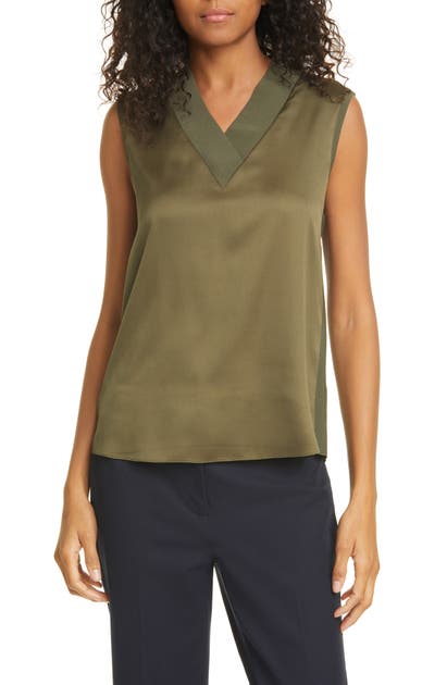 Click to view more detailed imagery on our partner's website Ted Baker Lydiaay V-neck Mixed Media Top In Olive