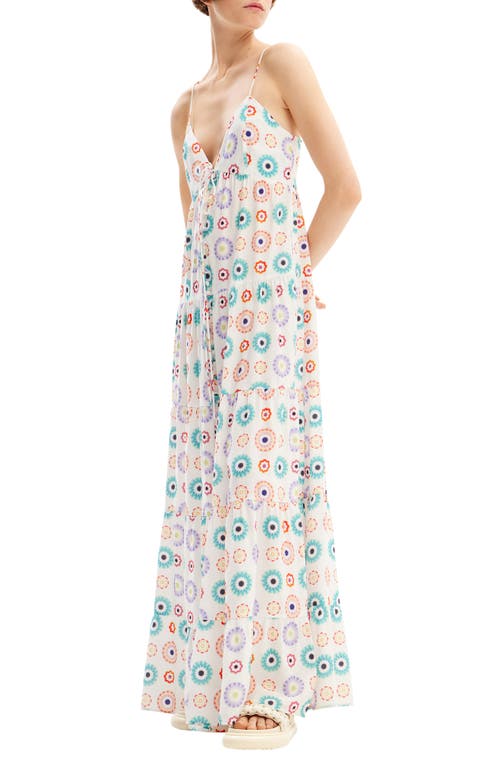 Galactica Geo Print Tiered Maxi Dress in White