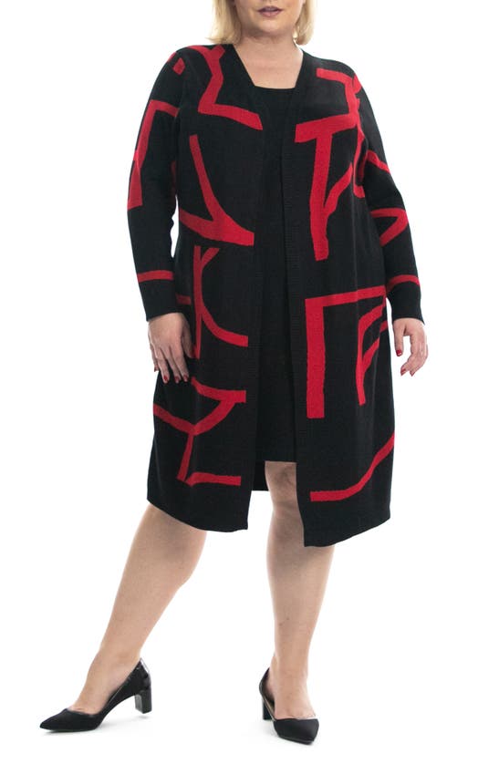 Nina Leonard Twofer Sweater Sheath Dress In Black/ Red