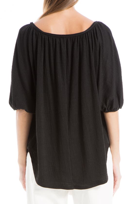 Shop Max Studio Textured Knit Bubble Sleeve Knit Top In Black