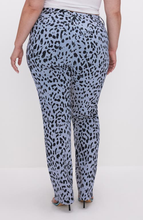 Shop Good American Good Icon High Waist Straight Leg Jeans In Mineral Glass Leopad001