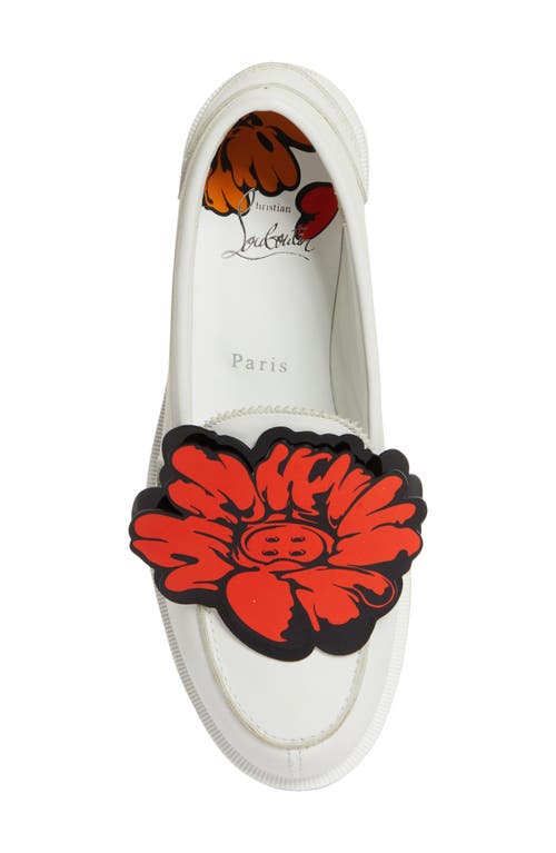 Shop Christian Louboutin X Shun Sudo Button Flower Moc Toe Lug Loafer In W302 Bianco/lin Bianco