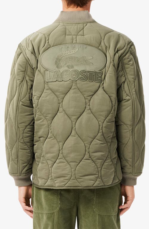 Lacoste Water Repellent Quilted Bomber Jacket In Khaki