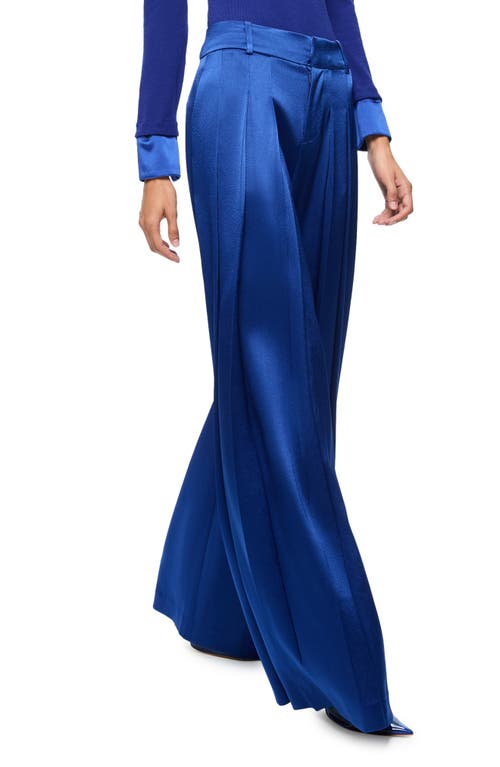 Shop Alice And Olivia Alice + Olivia Simon Pleated Wide Leg Satin Pants In Royal