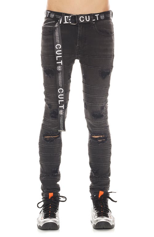 Cult of Individuality Punk Ripped Belted Superskinny Jeans in Seams