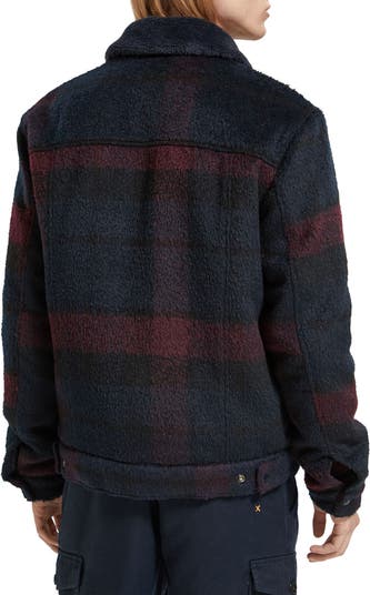 Scotch & soda plaid faux store shearling lined wool blend trucker jacket