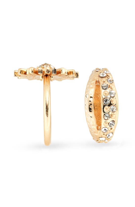 Shop Melrose And Market Set Of 2 Crystal Sunburst & Crossover Band Rings In Clear- Gold