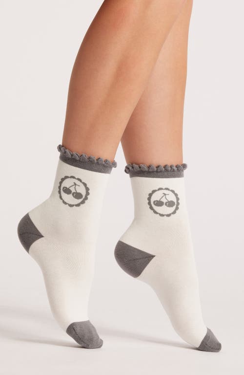 Shop Casa Clara Cherry Print Cotton Crew Socks In Grey Cherry