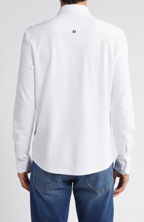 Stone Rose Solid Performance Piqué Button-up Shirt In White