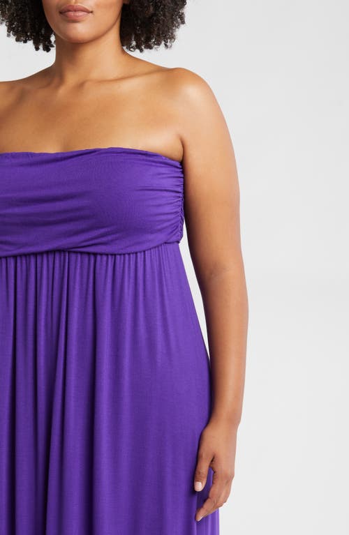 24seven Comfort Apparel Strapless Maxi Dress In Purple