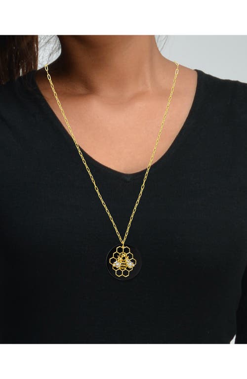 Shop Cz By Kenneth Jay Lane Cubic Zirconia Bee & Honeycomb Pendant Necklace In Black/gold