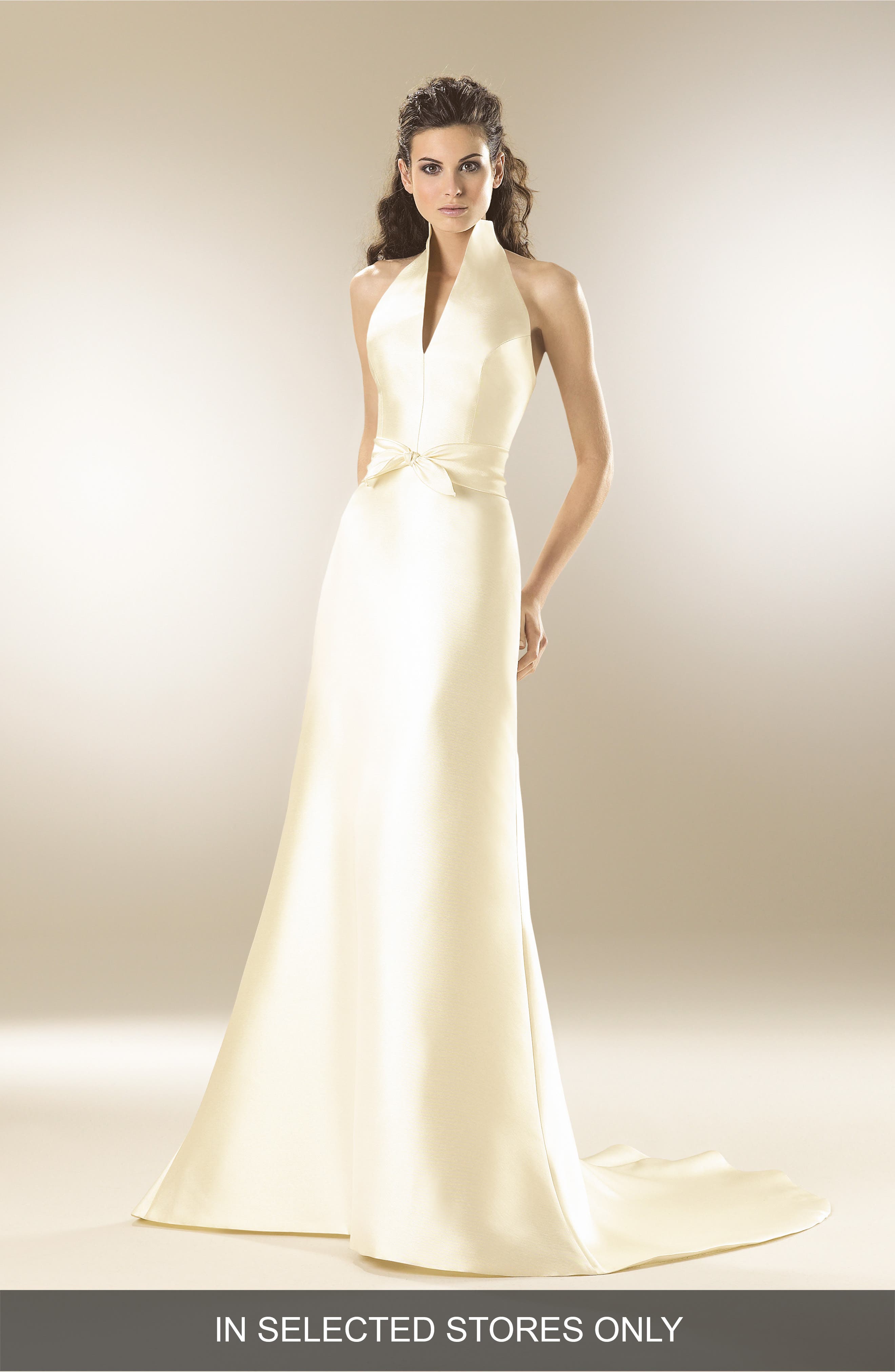 Jesus Peiro Mikado Satin Halter Fluted Dress
