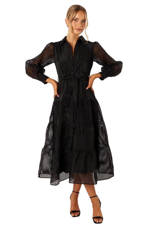 Petal And Pup Petal & Pup Neve Long Sleeve Tiered Shirtdress In Black