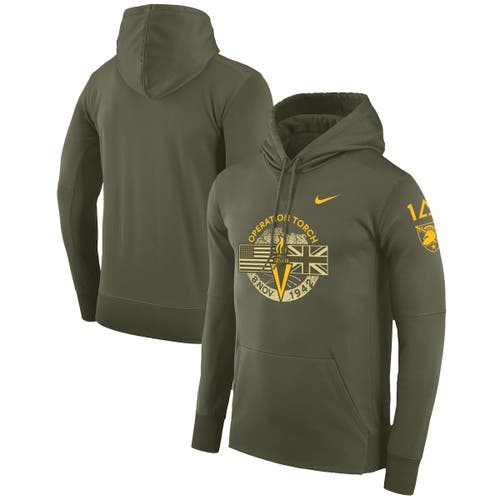 Men's Nike Olive Army Black Knights 1st Armored Division Old Ironsides Rivalry Operation Torch Therma Pullover Hoodie