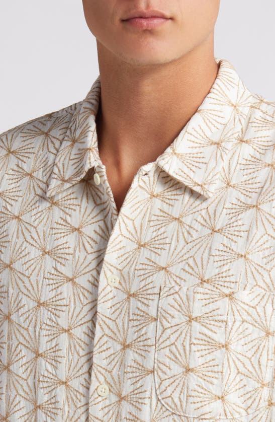 Shop Treasure & Bond Starburst Embroidered Short Sleeve Button-up Shirt In Ivory- Tan Starburst Geo