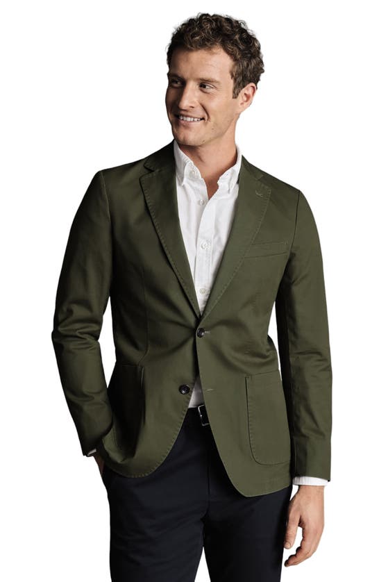 Shop Charles Tyrwhitt Cotton Stretch Slim Fit Jacket In Olive Green
