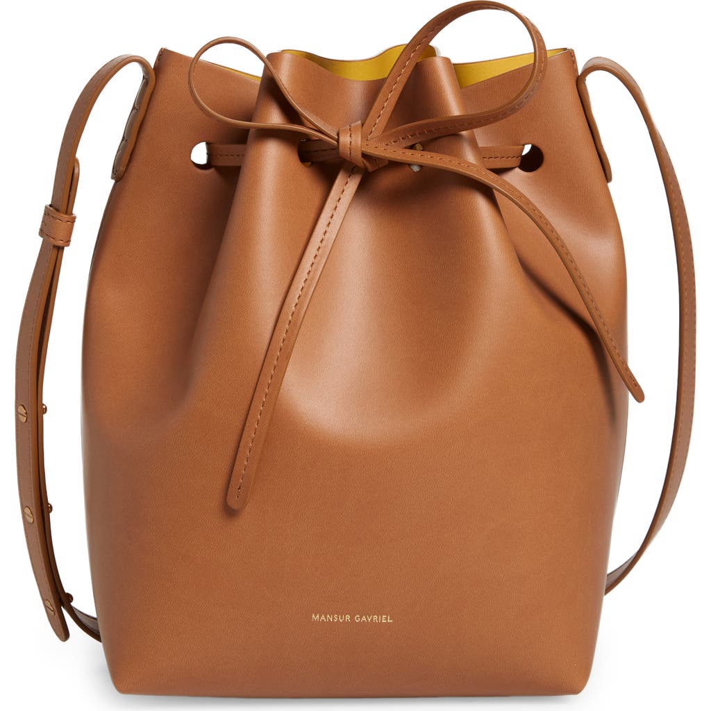 Mansur Gavriel Mini Bucket Apple Faux Leather Bag In Cammello/sun