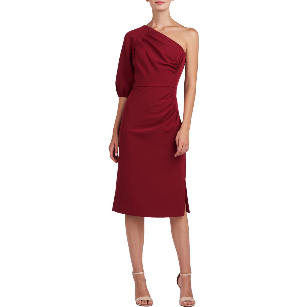 Shop Kay Unger Brea One-shoulder Sheath Cocktail Dress In Ruby Wine