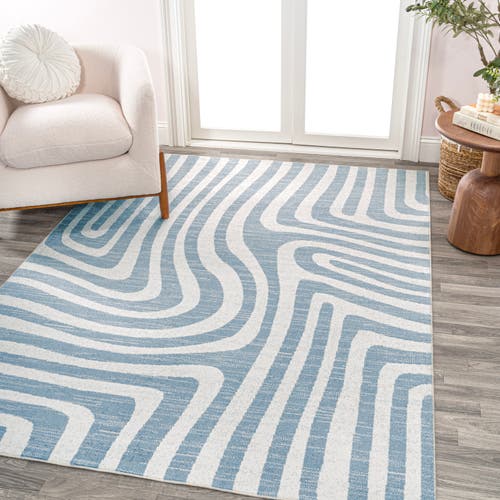 Jonathan Y Maze Abstract Two-tone Low-pile Machine-washable Area Rug In Blue/cream