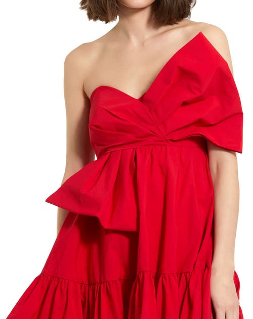 Mac Duggal Faille Strapless Twist Bow Mini Dress In Cherry