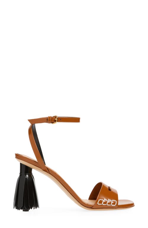 Shop Jw Anderson Tassel Heel Ankle Strap Sandal In 533 Tan/999 Black