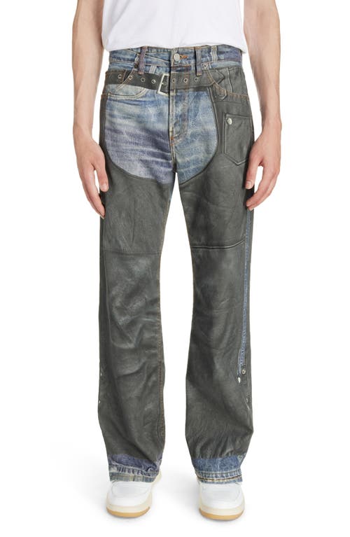 Acne Studios Trompe l'Oeil Faux Leather Chaps Jeans in Blue/Black at Nordstrom, Size 36 Us