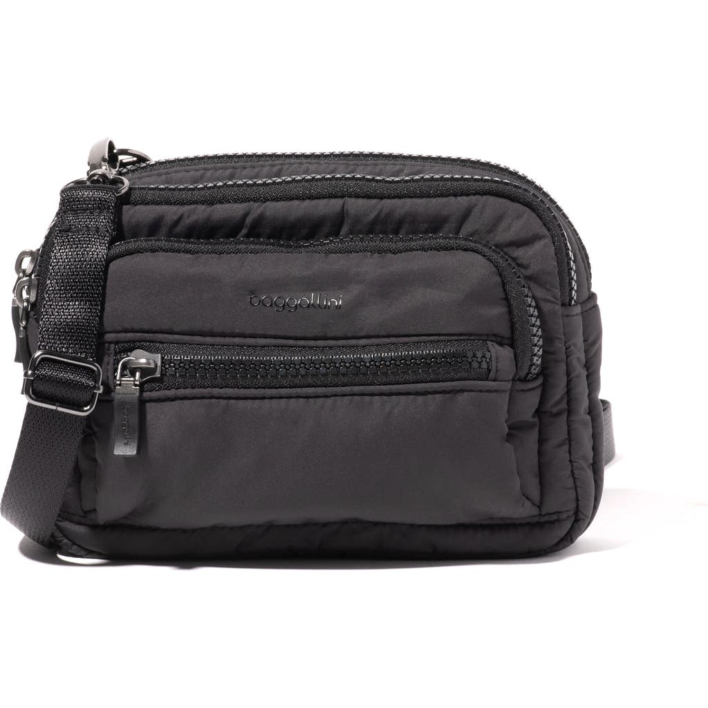 Baggallini Triple Zip Bagg Small Crossbody Bag In Black Puff