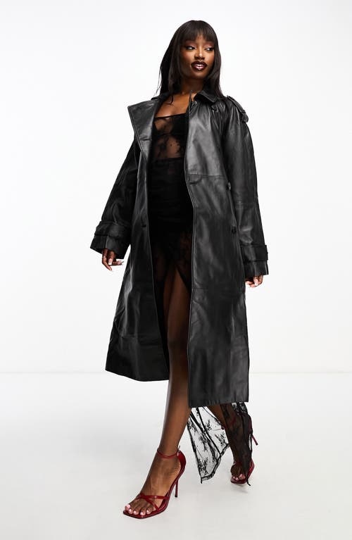 ASOS DESIGN Leather Trench Coat in Black at Nordstrom, Size 12 Us