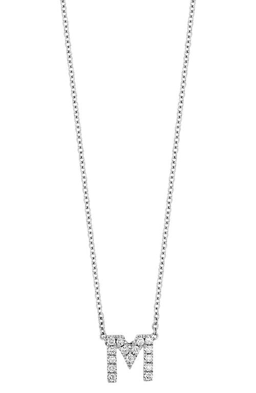18k Gold Pavé Diamond Initial Pendant Necklace in White Gold - M