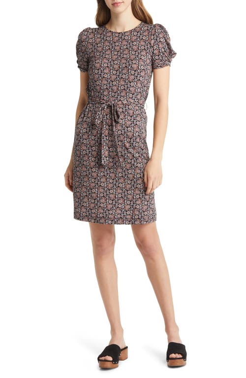 Boden Puff Sleeve Tie Waist Fit & Flare Dress in Black Block Paisley