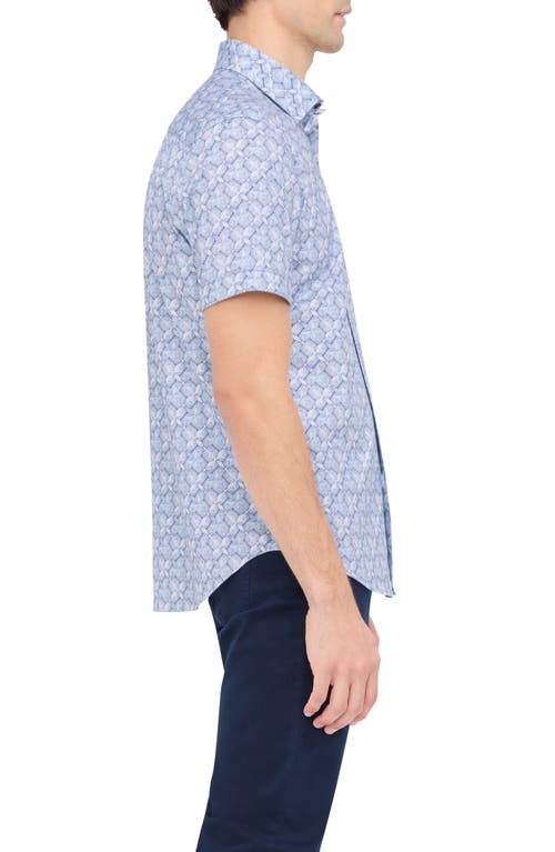 Shop Bugatchi Miles Ooohcotton® Abstract Print Short Sleeve Button-up Shirt In Air Blue